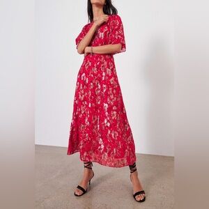 ba&sh | Dresses | Bash Silk Blend Red Metallic Print Tee Dress Flowy Midi Party  Dress Small | Poshmark